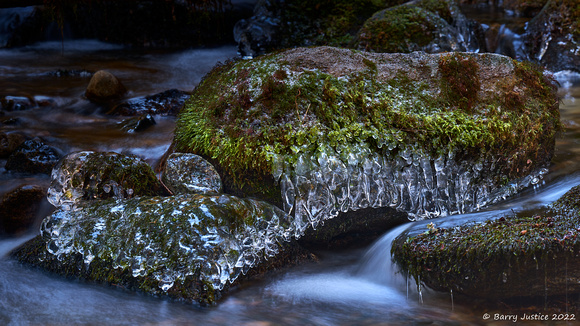 4 image pano of ice in a stream at Golden Ears Provincial Park
