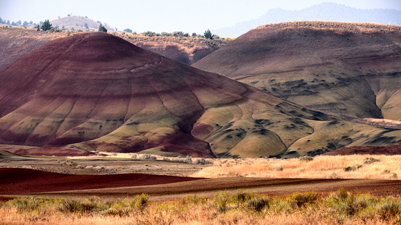 Painted Hills with wildfire smoke in the distance
