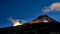 Morning light hits the peaks above our campsite in the Columbia Icefields area of Jasper National Park