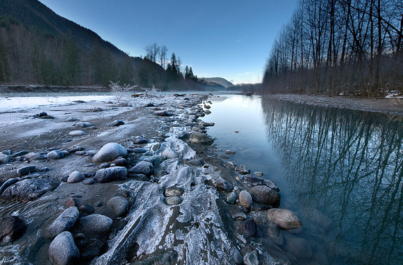 Frost surrounding  the Chilliwack River along the Chilliwack Lake Road